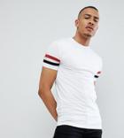 Asos Design Tall Muscle Fit T-shirt With Contrast Sleeve Panels - White