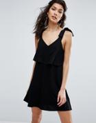 Asos Double Layer Sundress With Tie Straps - Black