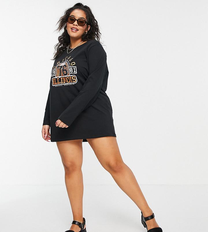 Noisy May Curve Long Sleeve T-shirt With Chicago Collegiate Motif-black