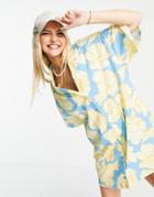 Asos Design Shirt Dress In Yellow And Blue Floral-multi