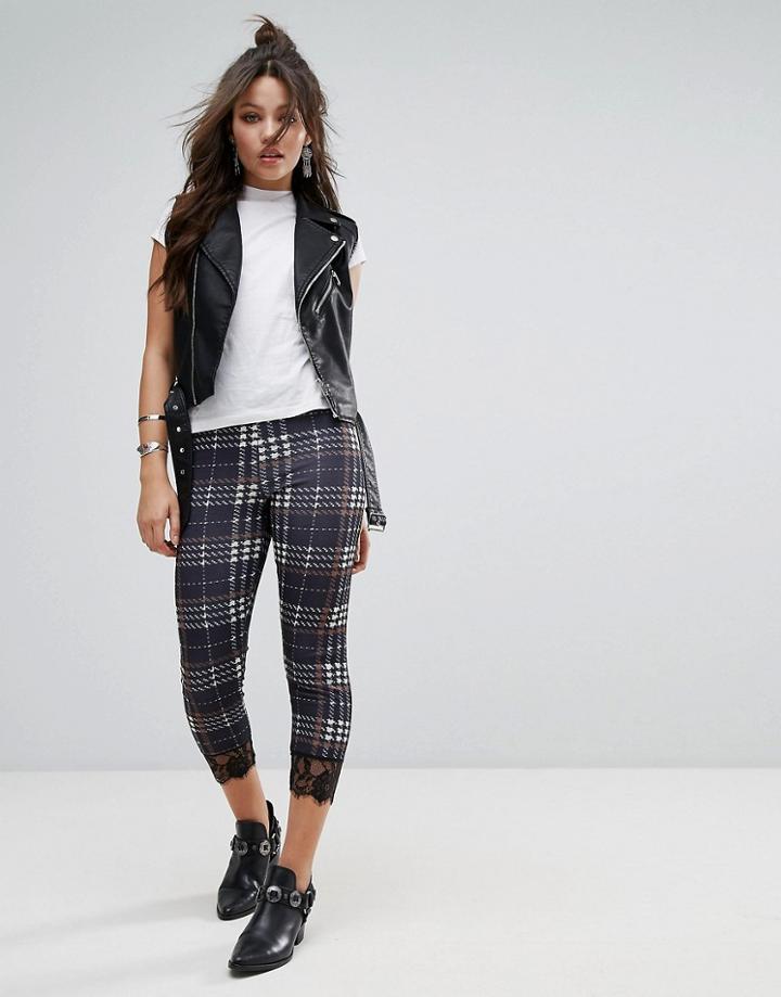 Prettylittlething Lace Trim Check Pants - Multi