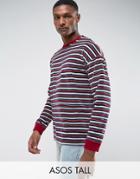 Asos Tall Oversized Long Sleeve T-shirt In Towelling And Retro Stripe - Multi