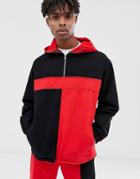 Collusion Color Blocked Overhead Denim Jacket In Black And Red - Red