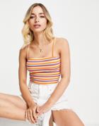 Urban Revivo Ribbed Fitted Cami Cropped Top In Stripe Print-multi