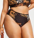 River Island Plus Mixed Animal Print Bikini Bottoms In Brown-black