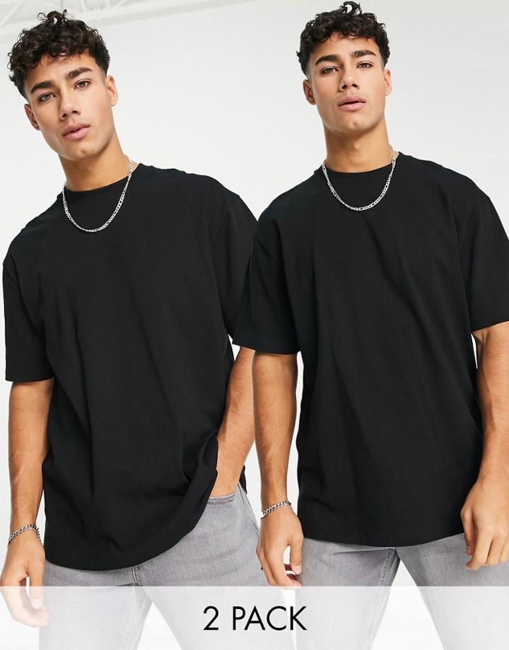 Topman 2-pack Organic Cotton Oversized T-shirts In Black