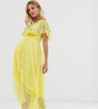 Asos Design Maternity Maxi Dress With Cape Back And Dipped Hem In Embellishment-yellow