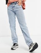 Na-kd Organic Cotton Contrast Detail Straight Leg Jeans In Blue-blues