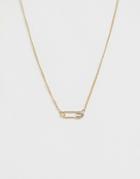 Asos Design Necklace With Safety Pin Pendant And Crystal Detail In Gold - Gold