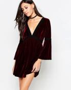 Motel Cedar Velvet Dress With Lace Trim - Red