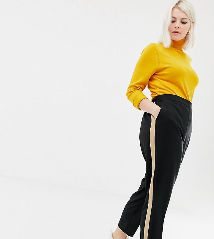 Asos Design Curve Tapered Pants With Camel Contrast Side Panel - Black