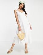Pull & Bear Midi Dress With Frill Sleeve In White
