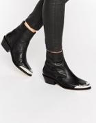 Asos Aphrodite Leather Western Ankle Boots - Black