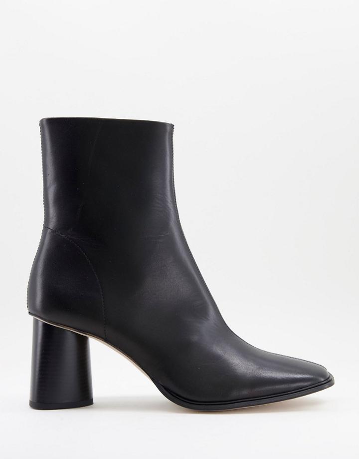 Asos Design Heeled Chelsea Boots With Square Toe In Black Leather With Black Sole