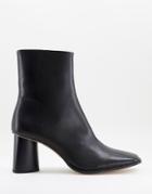 Asos Design Heeled Chelsea Boots With Square Toe In Black Leather With Black Sole