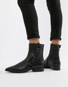 Selected Femme Leather Frill Detail Ankle Boots - Black