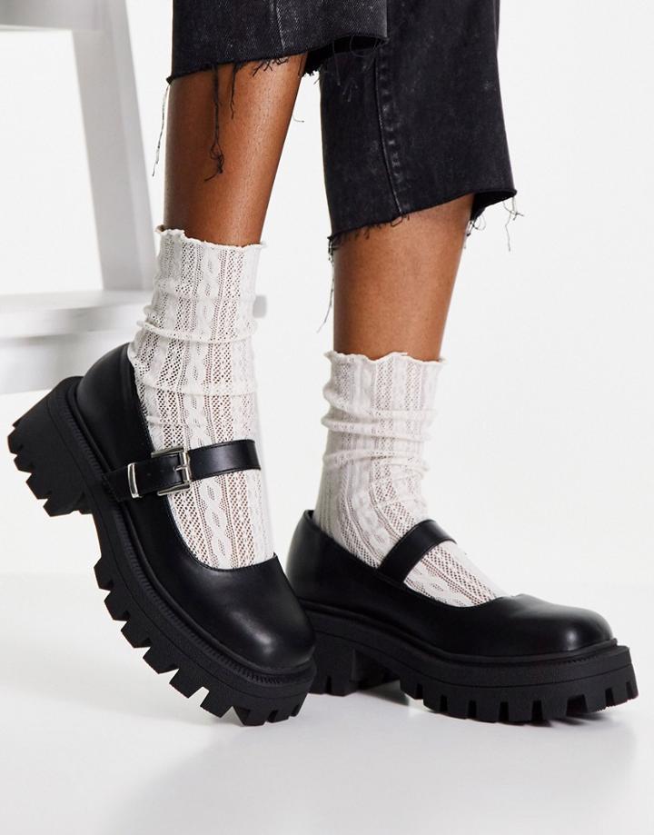 Asos Design Muffin Chunky Mary Jane Flat Shoes In Black