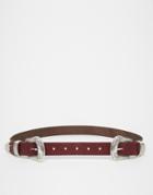 Asos Leather Double Buckle Western Color Blocked Waist And Hip Belt - Tan And Burgundy