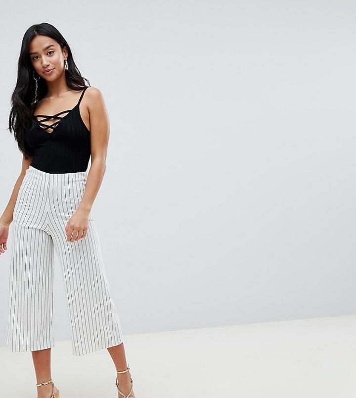 New Look Petite Stripe Culotte Pants - White