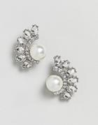 True Decadence Silver Embellished Pearl Studs (+) - Silver