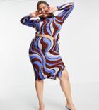 Asos Design Curve Coordinating Midi Skirt In Swirl Print-multi