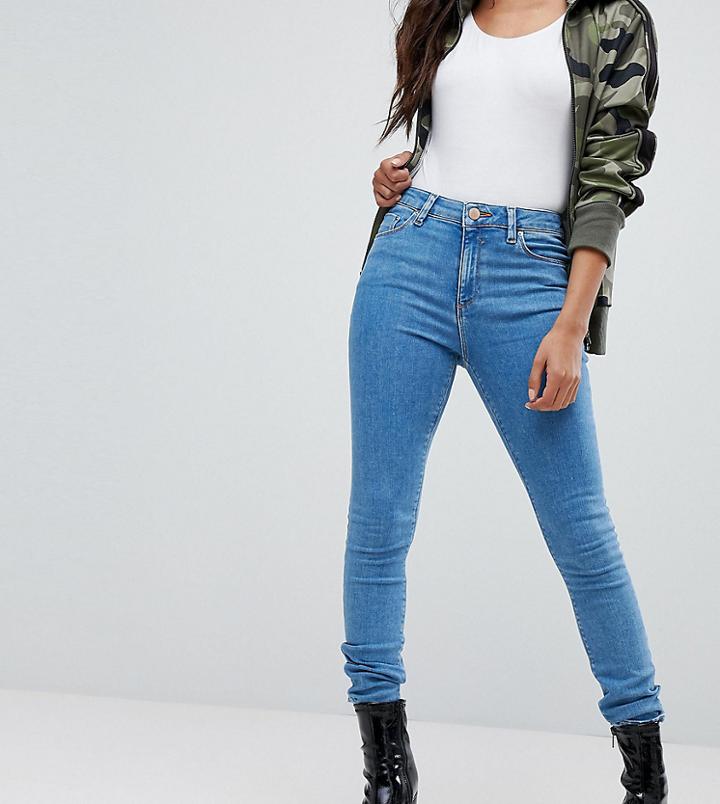 Asos Design Petite Ridley Ankle Grazer Jeans In Lily Wash-blue