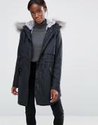 Parka London Lara Water Resistant Houndtooth Parka With Faux Fur Trim