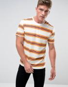 Bershka T-shirt With Stripes In Orange And White - White