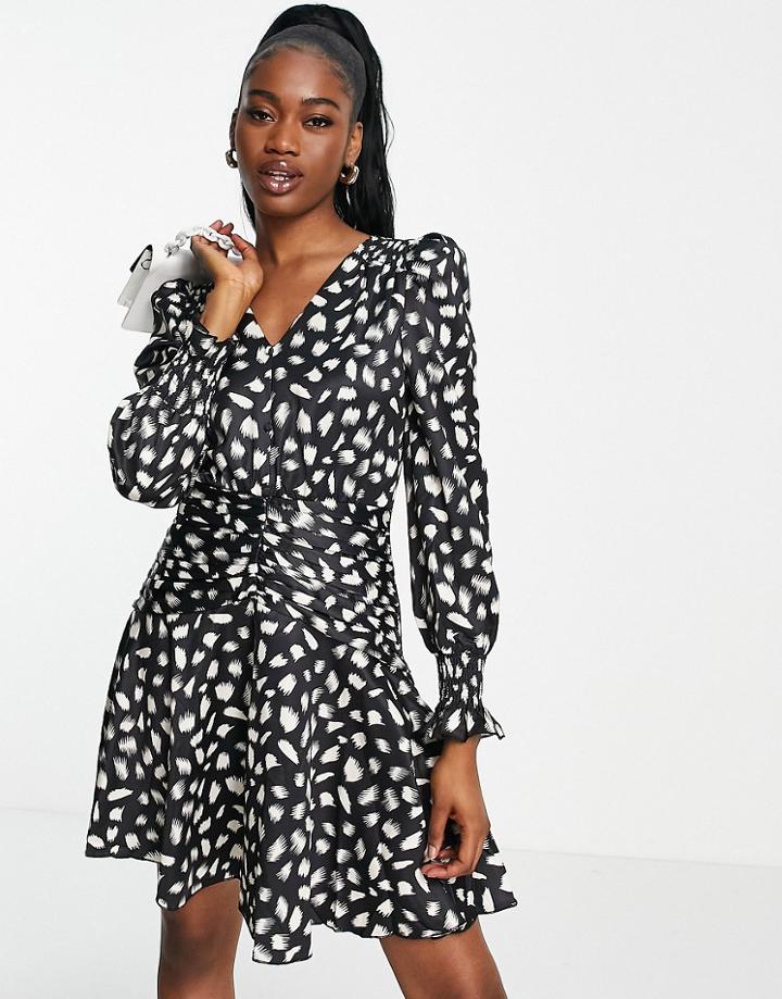 Little Mistress Plunge Front Mini Dress In Smudge Print-multi