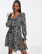 Little Mistress Plunge Front Mini Dress In Smudge Print-multi