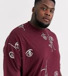 Asos Design Plus Oversized T-shirt With All Over Line Print-red