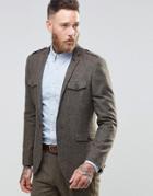 Asos Slim Blazer With Eppaulettes In Brown Donegal - Brown