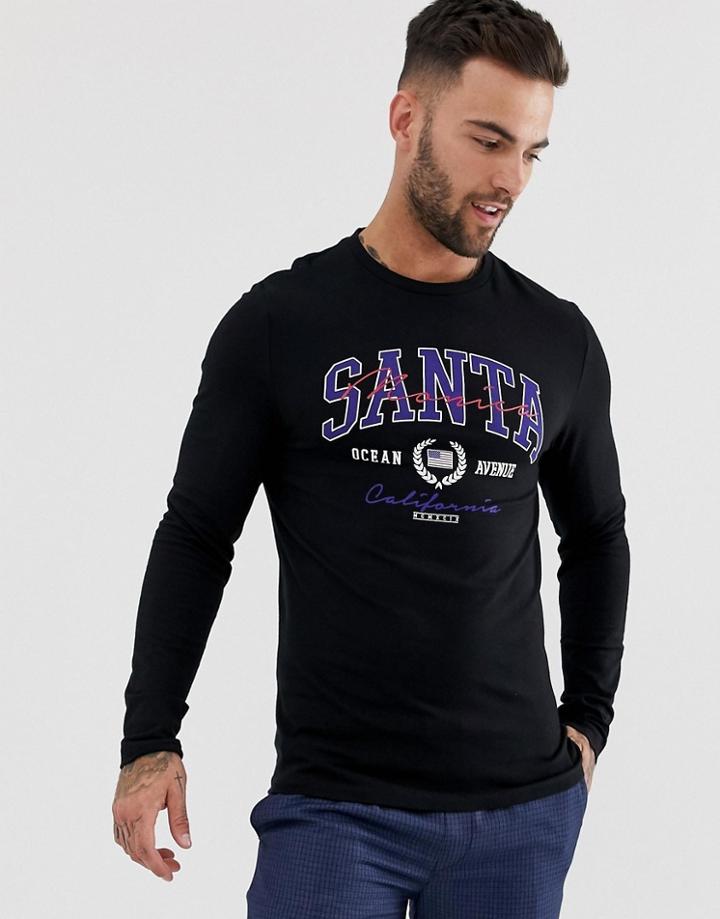 Asos Design Muscle Long Sleeve T-shirt With City Print - Black