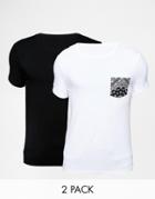 Asos Muscle T-shirt With Printed Pocket And Plain 2 Pack Save 15%