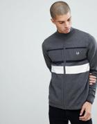 Fred Perry Textured Zip Through Cardigan In Gray - Gray