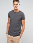 Asos T-shirt With Crew Neck And Roll Sleeve In Charcoal Marl - Charcoal Marl