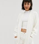 Monki Knitted Tie Waist Longline Cardigan In White - White