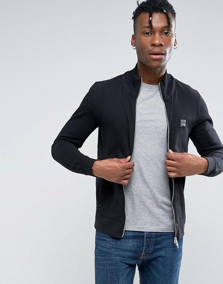 Boss Orange By Hugo Boss Zipthru Sweatshirt Logo In Black - Black
