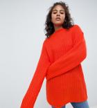 Asos Design Tall Chunky Sweater In Rib With Crew Neck - Red