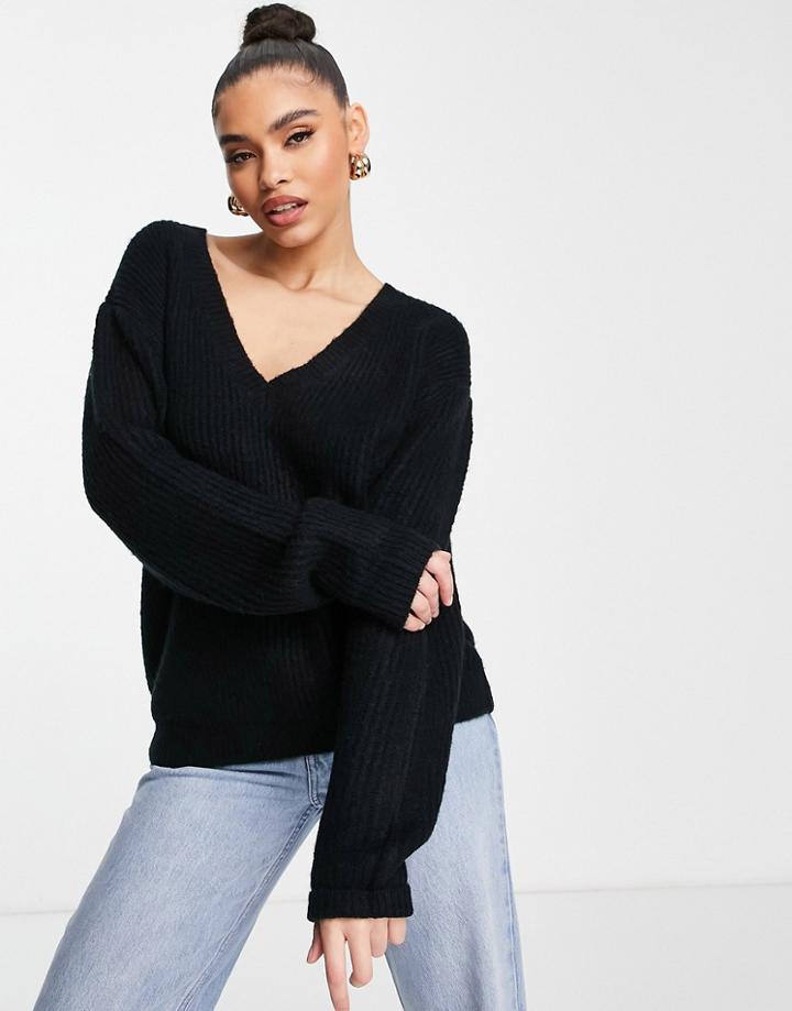 Na-kd Oversized V Neck Sweater In Black