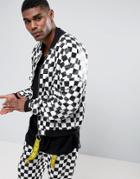 Granted Oversized Faux Leather Bomber Jacket In Check - Black