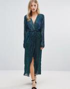 First & I Sheer Detail Dress With Long Sleeves - Blue