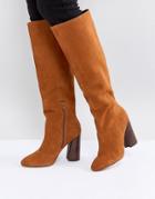 Asos Cabrinie Suede Pull On Knee Boots - Tan