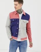 Asos Design Denim Jacket In Color Block - Multi