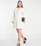 Saint Genies Plus Frill Pocket Detail Blazer Dress In Cream-white