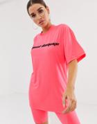 Criminal Damage Oversized T-shirt With Logo In Neon - Pink