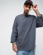Asos Heavyweight Super Oversized T-shirt With 3/4 Length Roll Sleeve In Gray - Gray