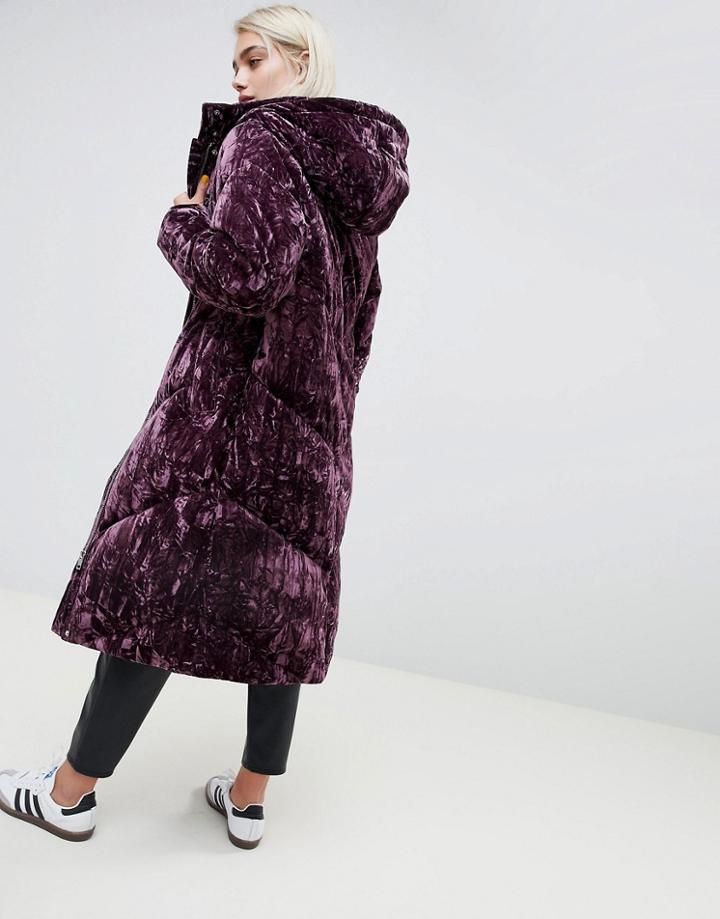 Asos Design Longline Velvet Padded Jacket-black