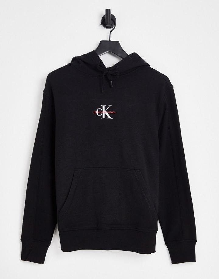 Calvin Klein Jeans Small Monogram Logo Hoodie In Black