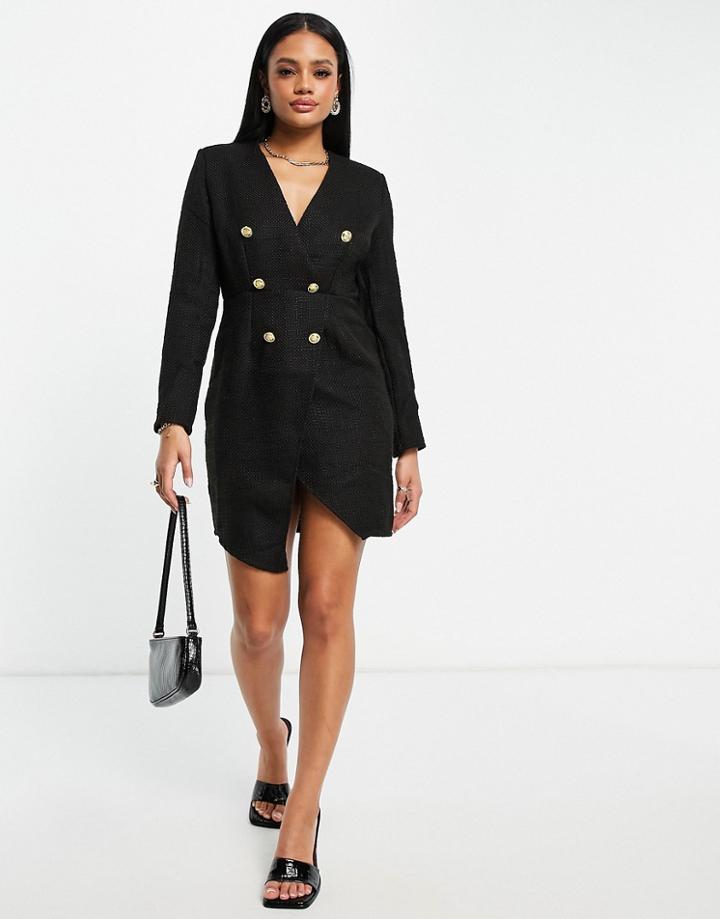 Unique 21 Button Front Mini Dress In Black